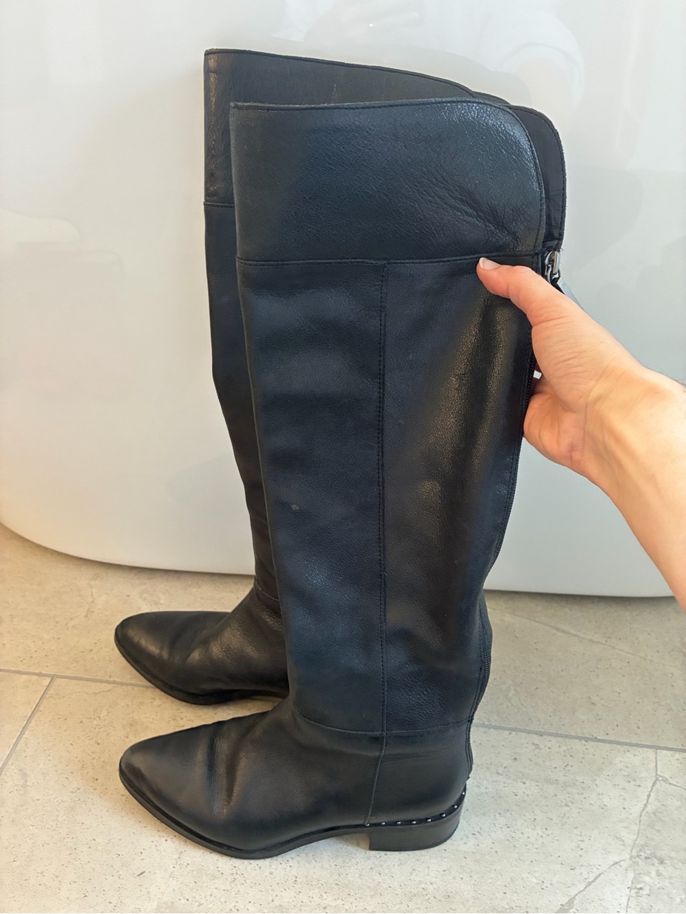 Black Leather Knee-High Boots - Franco Sarto